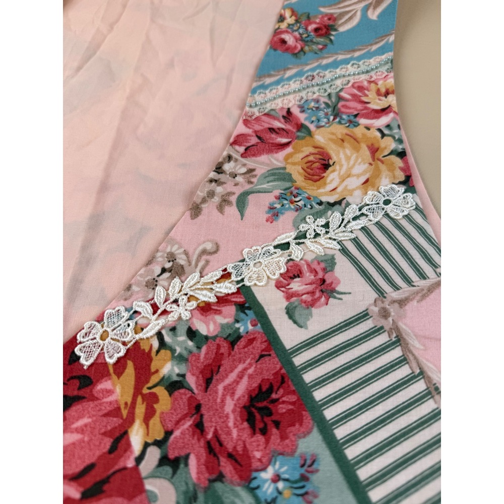 Cottagecore Floral Patchwork Cotton Vest Lace Trim Large Handmade - Picture 3 of 7
